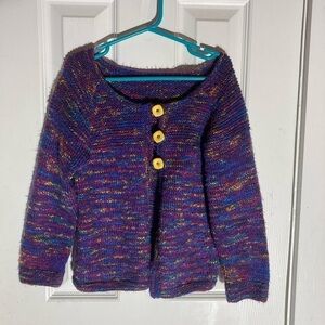 Girls hand knit sweater cardigan size 8/9 approximately . Pairs cute with jeans